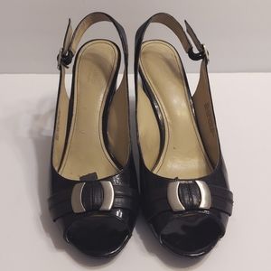 ‼️3 for $40‼️ Naturalizer Black Patent Leather Peep Toe Block Heel Dress Sandal